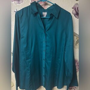 Chico's Deep Teal Satin Button-Down Shirt